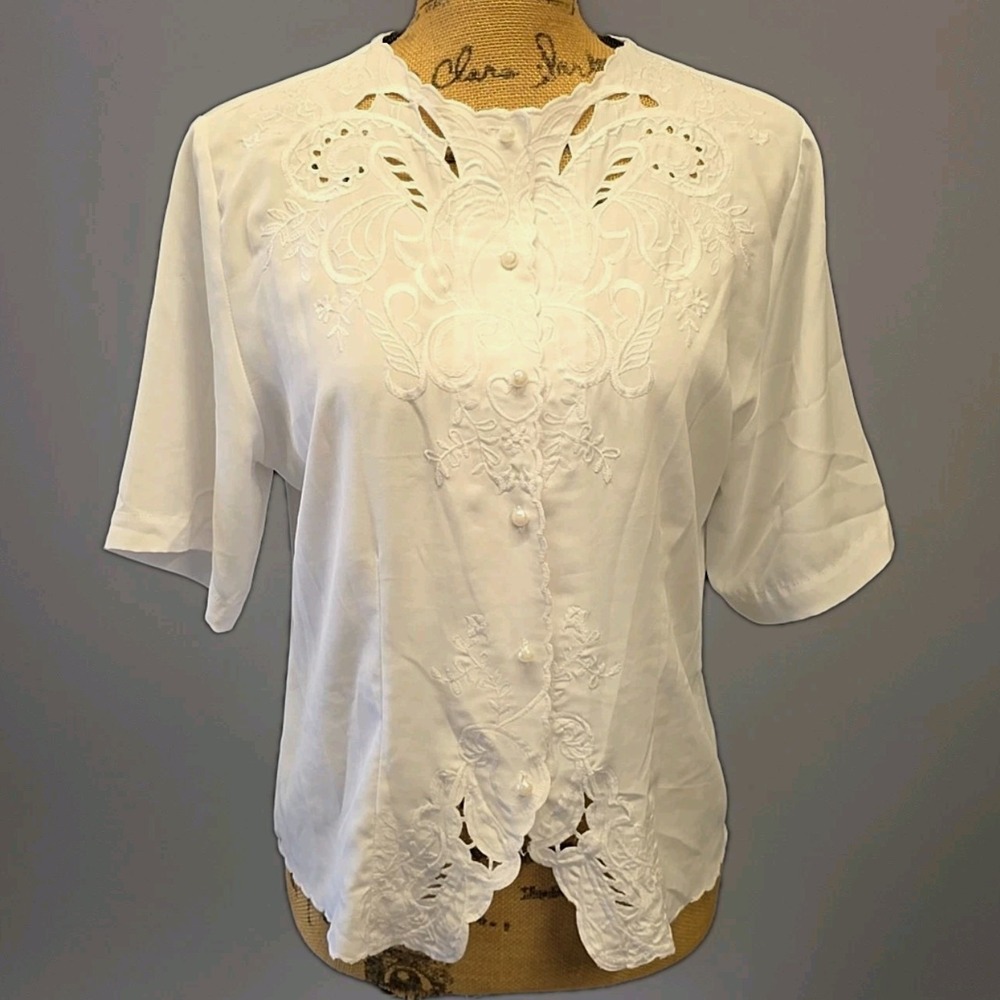 Vintage Christie & Jill White Embroidered Blouse Romantic Cottagecore Boho sz 4